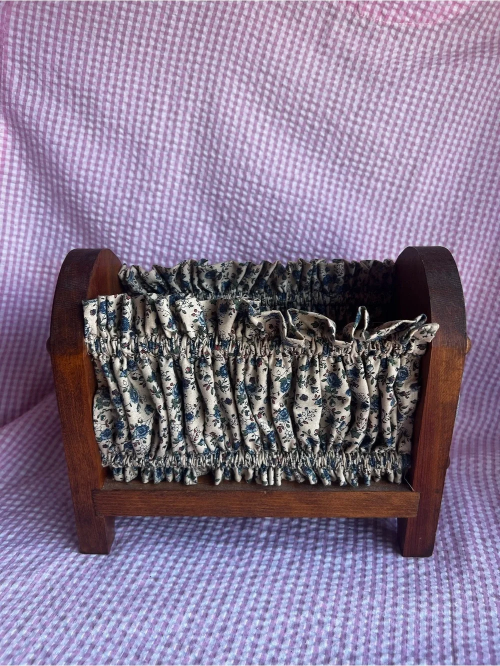Wooden Decorative Napkin Holder with Blue Floral Fabric Liner